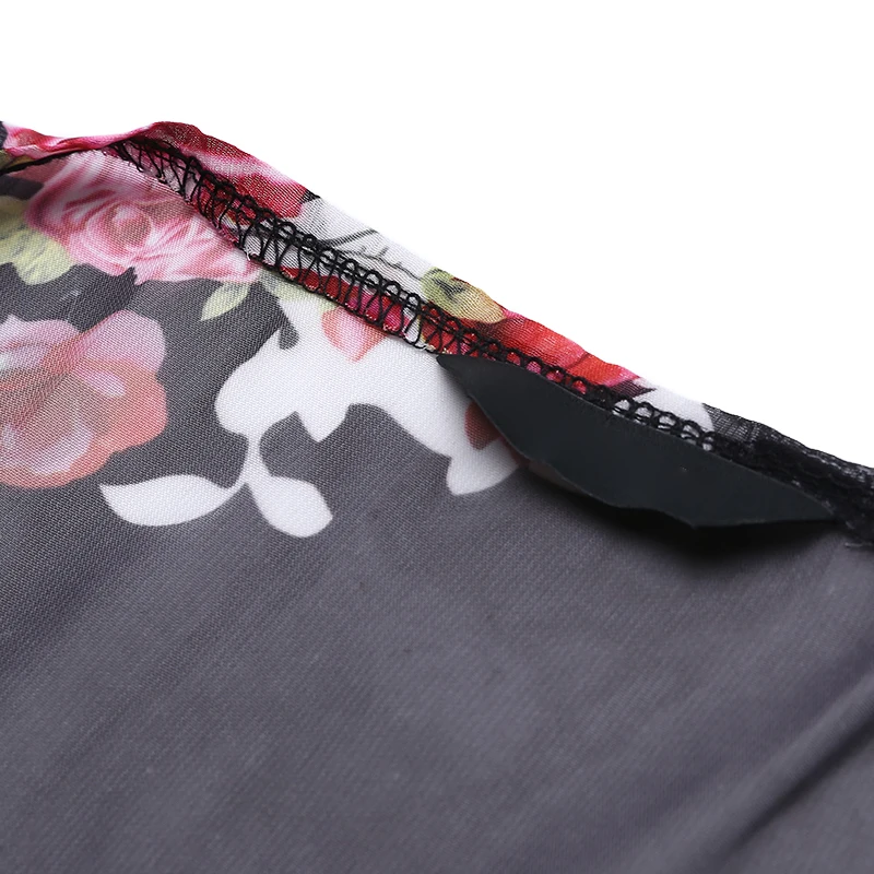 Women Boho Floral Loose Blouse Open Stitch Tops Shirt Floral Print Chiffon Cardigan Kimono Summer Beachwear Black Gray Blusas