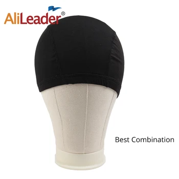AliLeader Styrofoam Canvas Wig Head With Stand Block Hair Cap For Making Wigs White Mannequin Head Curved Needle Mesh Dome Caps 3