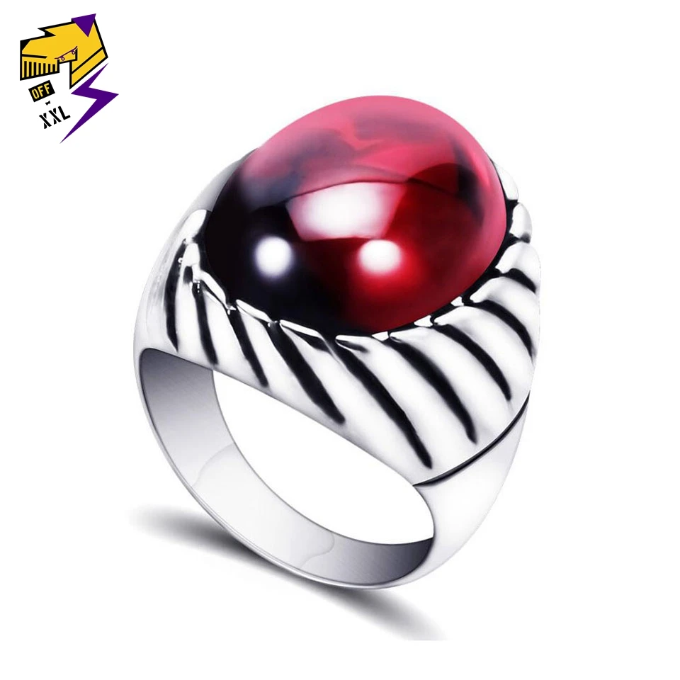 

Vintage Couple Black Red Stone Rings Men Women Retro Titanium Steel Ring Wedding Jewelry Gifts for Lovers