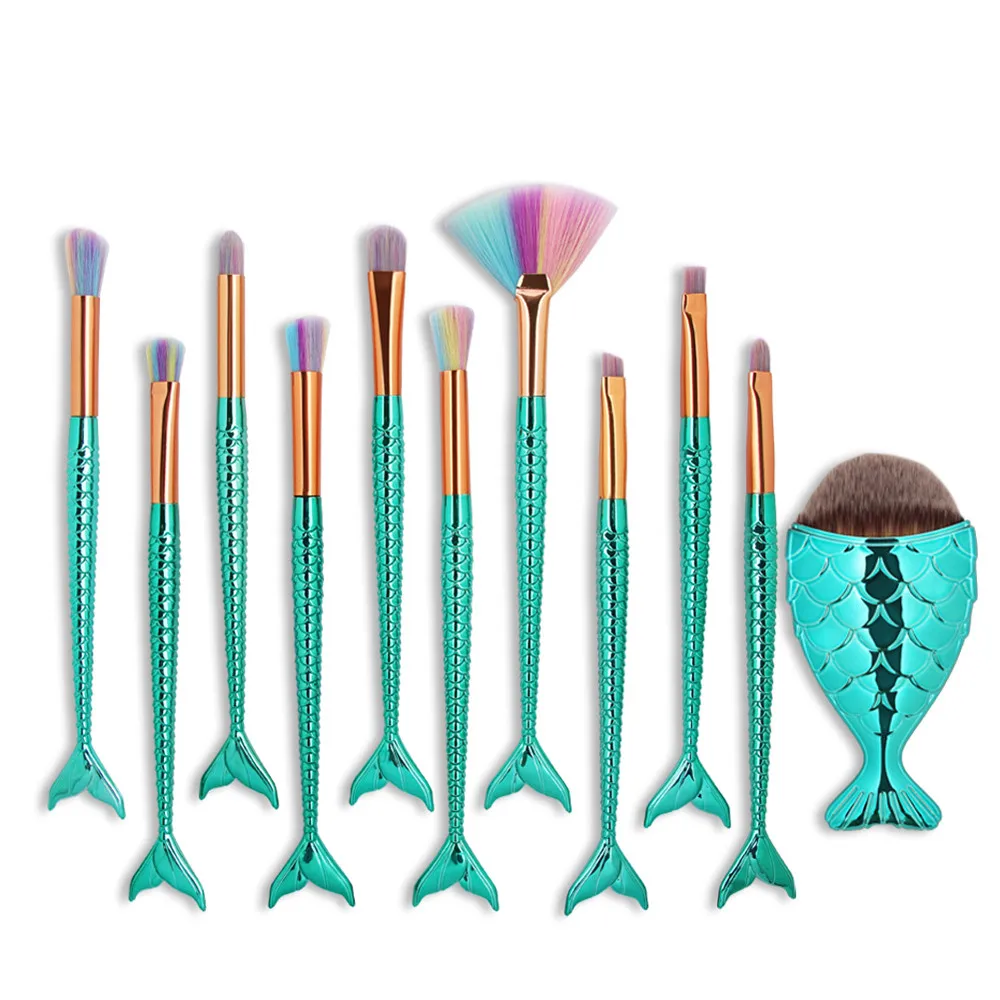 

New Arrival 11Pc Mermaid Foundation Eyeshadow Contour Eye Lip Makeup Brushes Set Кисть для мкияж zsmw