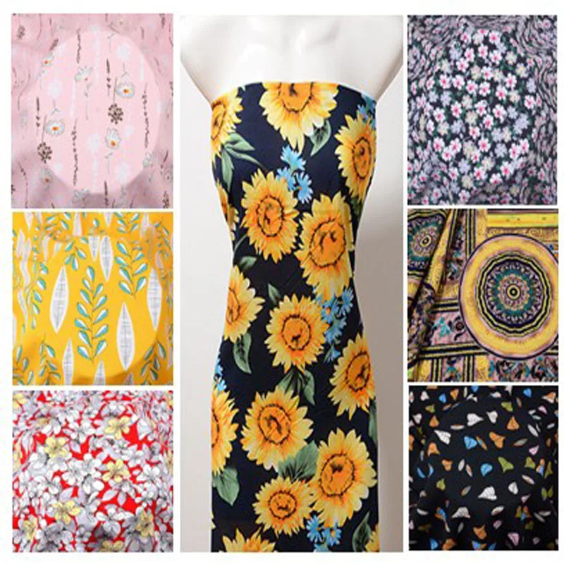

100x140cm 7 Designs Flowers Leaf Sunflower Rayon Fabric Viscose Soft Smooth Fabric For Shirt Baby Cloth Dress pajamas