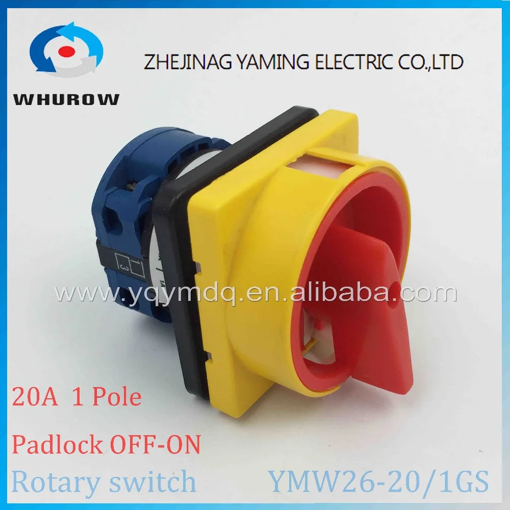 

LW26 YMW26-20/1GS Rotary switch 2 postion OFF-ON padlock 690V 20A 1 pole universal changeover cam main switch silver contact
