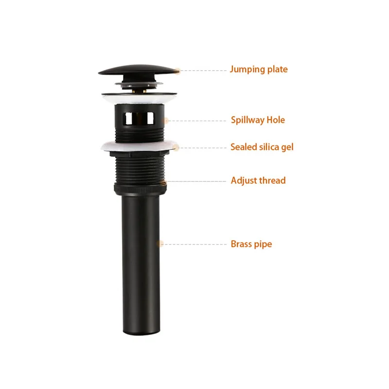 Латунный слив черный/белый/хромированный/золотой/розовое золото/ORB ванная раковина пуш-ап всплывающее слив с/без перелива отверстие дизайн