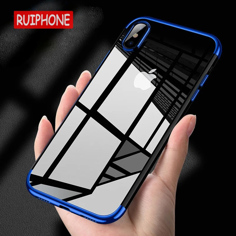 

RUIPHONE Plating Cases for iPhone 7 8 X Case Flip Cover for iPhone 6 6s Plus 7 8 Plus Covers Silicone Fundas Soft TPU Protector