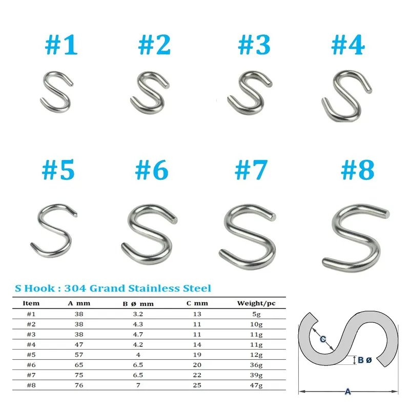 8 размеров нержавеющая сталь S крючки s-образный крюк кухонные держатели для подвесного хранения ванная комната многофункциональные S подвесные крючки