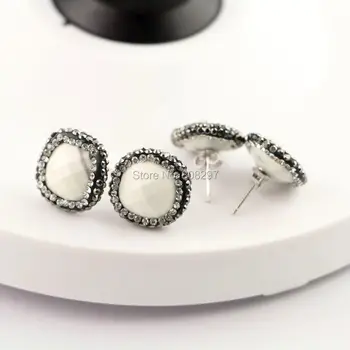 

6Pairs Natural White Stones Stone Stud Earrings, Pave Crystal Rhinestone Gem stone Earring