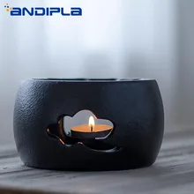 Винтажные черные грубые керамические изделия, керамика нагревательная база свеча изоляция чай чайник для плиты подогреватель молока чайный набор чай церемония Аксессуары