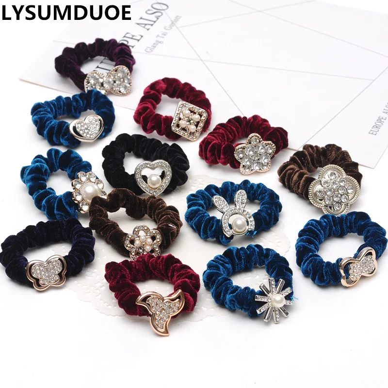 

Fashion 4Pcs/Lot Rubber Band Velvet Hair Rope Crystal Elastic Hair Bands Pearl Scrunchies Girls Hair Accessories Women Headdress