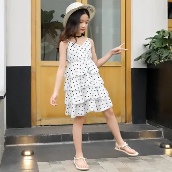 

Baby Teens Kids princess Dresse Frocks 3-12 Yr Vintage Girls V-neck Dress Summer Children clothes Kids polka dot Cake dresses