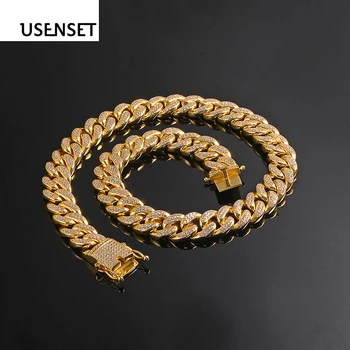 

AAA Cubic Zircon Miami Cuban Necklace Jewelry Link Chain Hip Hop Iced Out Bling Golden Finish Accessories Gift Y1002