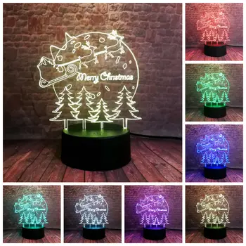 

Flash 3D Illusion Led Lamp 7 Colorful Changing Nightlight Luminous Christmas Tree and Elk Model Light-up Toys