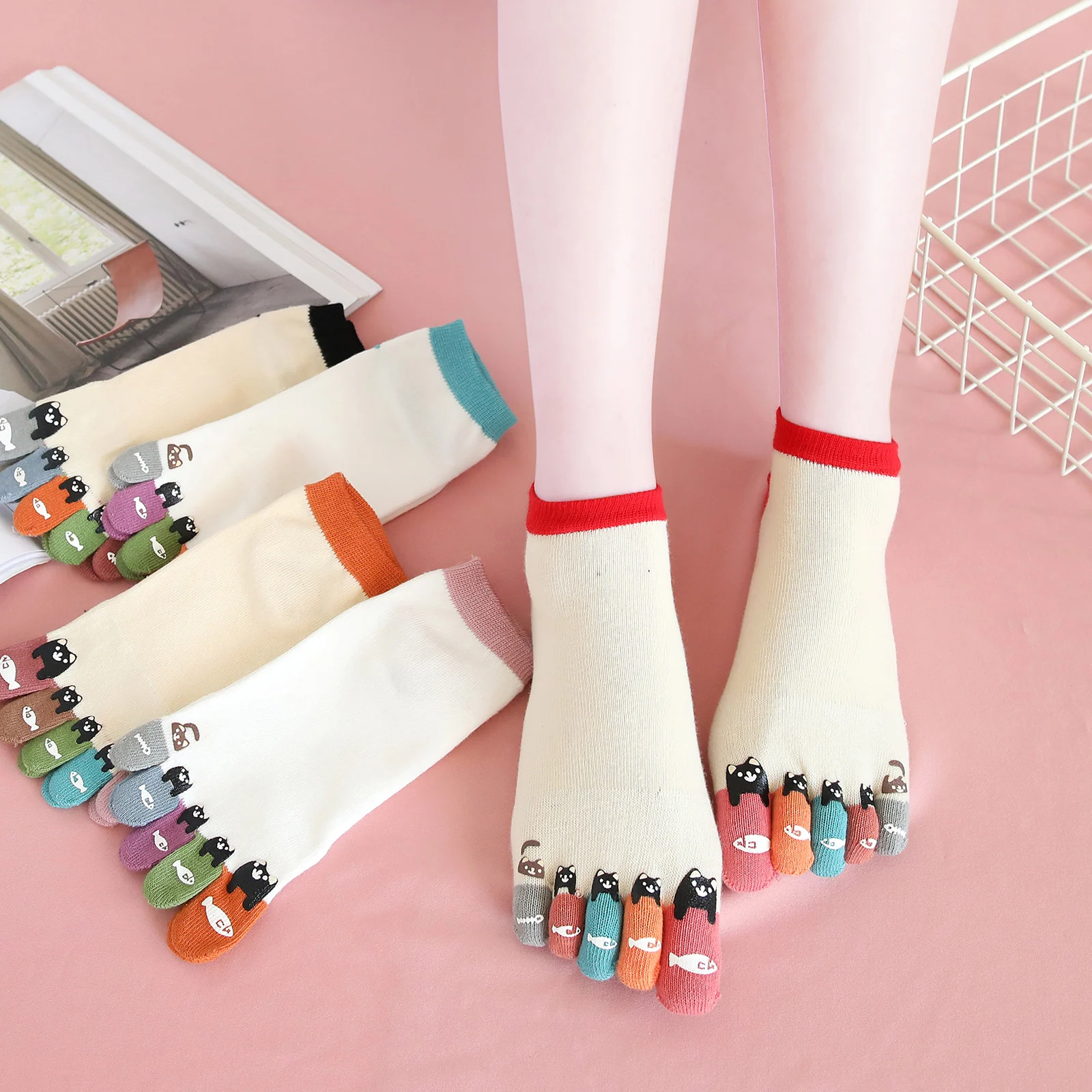

Five-fingered Socks Pure Cotton Shallow Short Tubes Odor-proof Cute Original Design Best Socks Wholesale 3pairs=6pcs