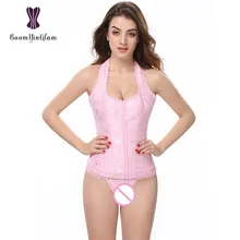 3 ganchos Fecho Rosa Corpo Shapewear das Mulheres Moda Elegante Halter Cetim Jacquard Borda Do Laço Espartilho 842 #