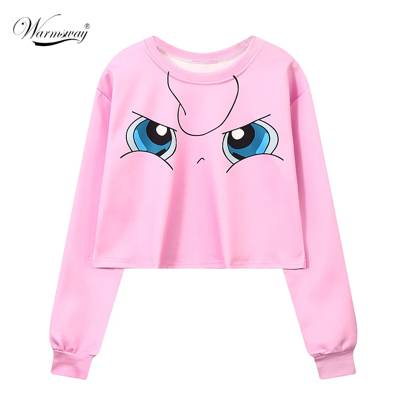 

Women's Squirtle Jigglypuff Pikachu Crop Top Harajuku Loose 3D Pokemon cartoon Print Sweatshirt Ladies' Pullover B-011