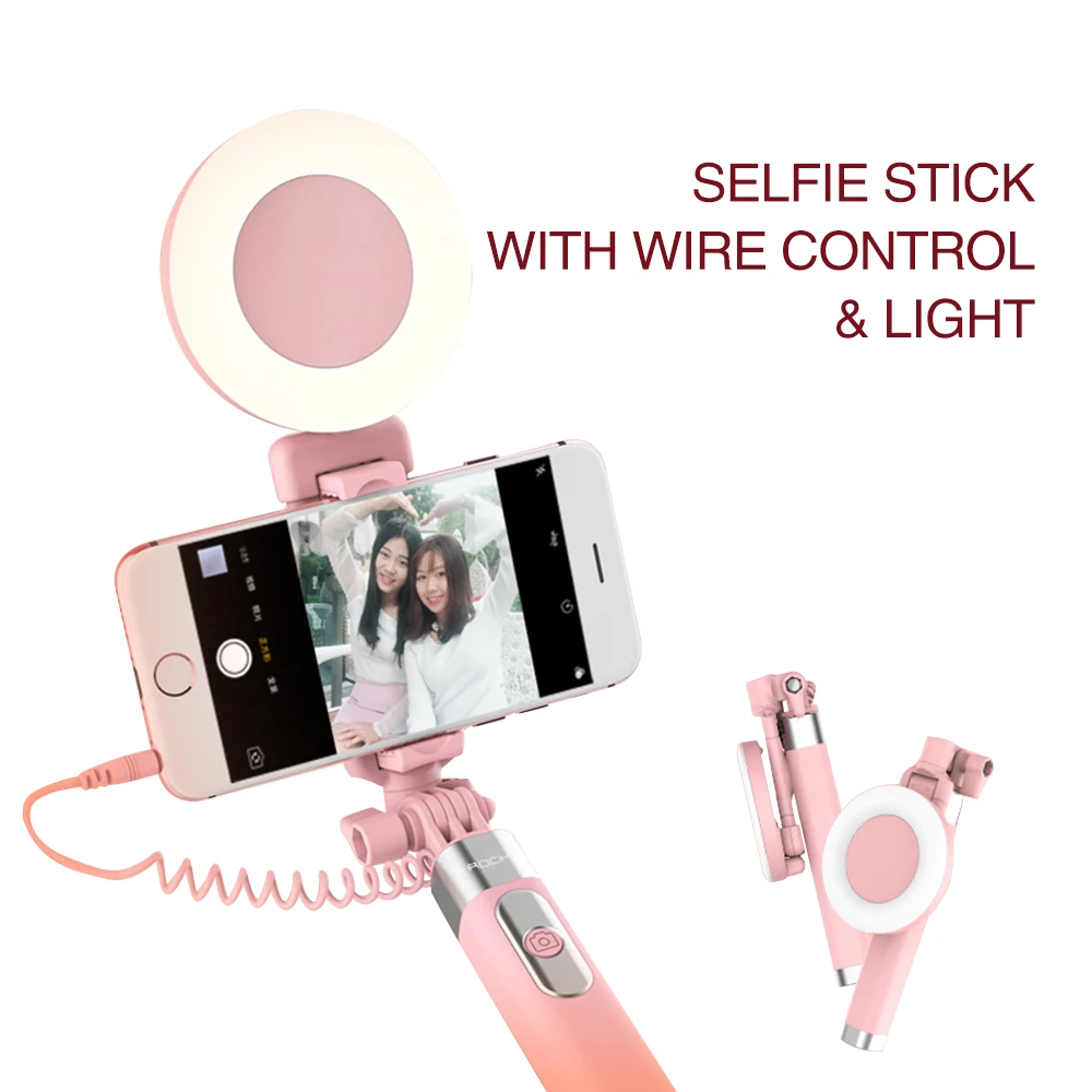 Ulanzi 3 in 1 Wired Selfie Stick Cute Lightweight Monopod with LED Fill