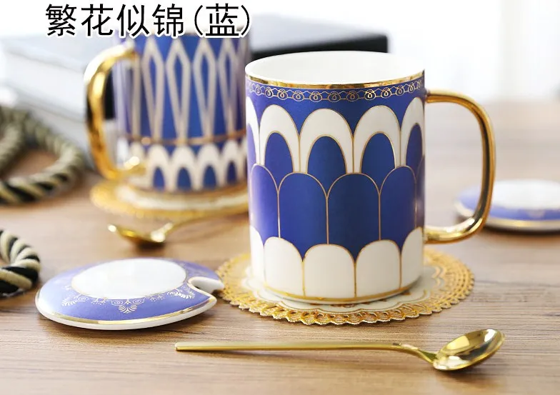 Из европейской керамики кружка Кофе чашка с Ложка Крышка Кружка с ручной росписью Пномпень день Чай чашка керамическая Кухня аксессуары