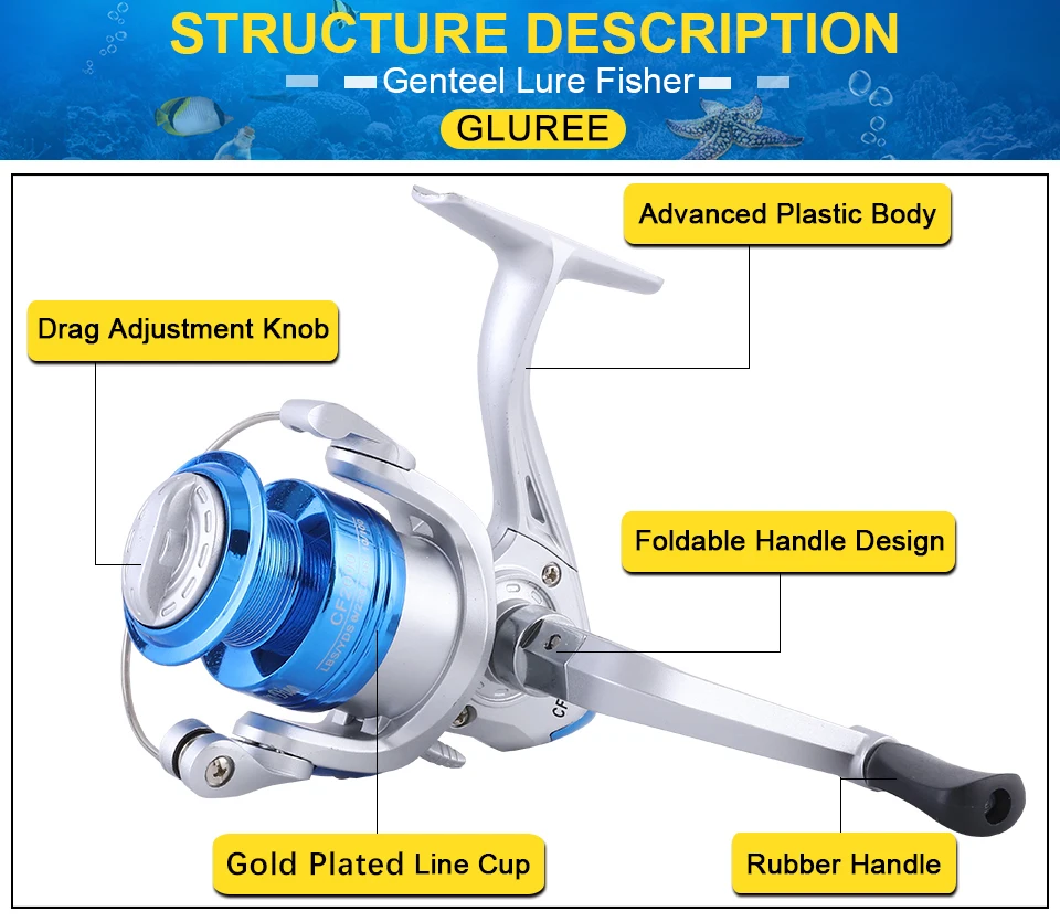 GLUREE Plating Fishing Spinning Reel Carp Fishing Reel CF1000~6000 10BB 5.21 Gilded Line Cup LeftRight Handle Saltwater Wheel (9)
