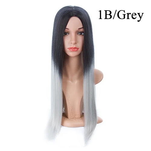 Aigemei Омбре парик для женщин длинные прямые парики синтетические термостойкие 26 дюймов средняя часть нет парик шнурка - Цвет: IB-Grey
