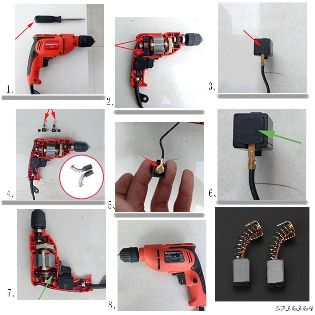 2 шт. электрическая дрель Угольная щетка запасная часть для DEWALT/для BOSCH/для MAKITA Электроинструмент 6X10X15mm-101