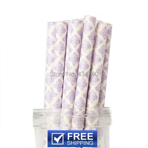 

200pcs Lavender Damask Paper Straws,Floral Lilac Cake Pop Sticks Party Straws for Birthdays,Weddings,Picnics,Choose Your Colors