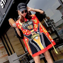 Летняя новая тайская Модная брендовая черная кошка платье с принтом пентаграмма письмо лента-сетка с коротким рукавом Футболка женская Свободная