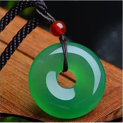 

Green chalcedony flat buckle pendant natural green chalcedony jadeite pendant