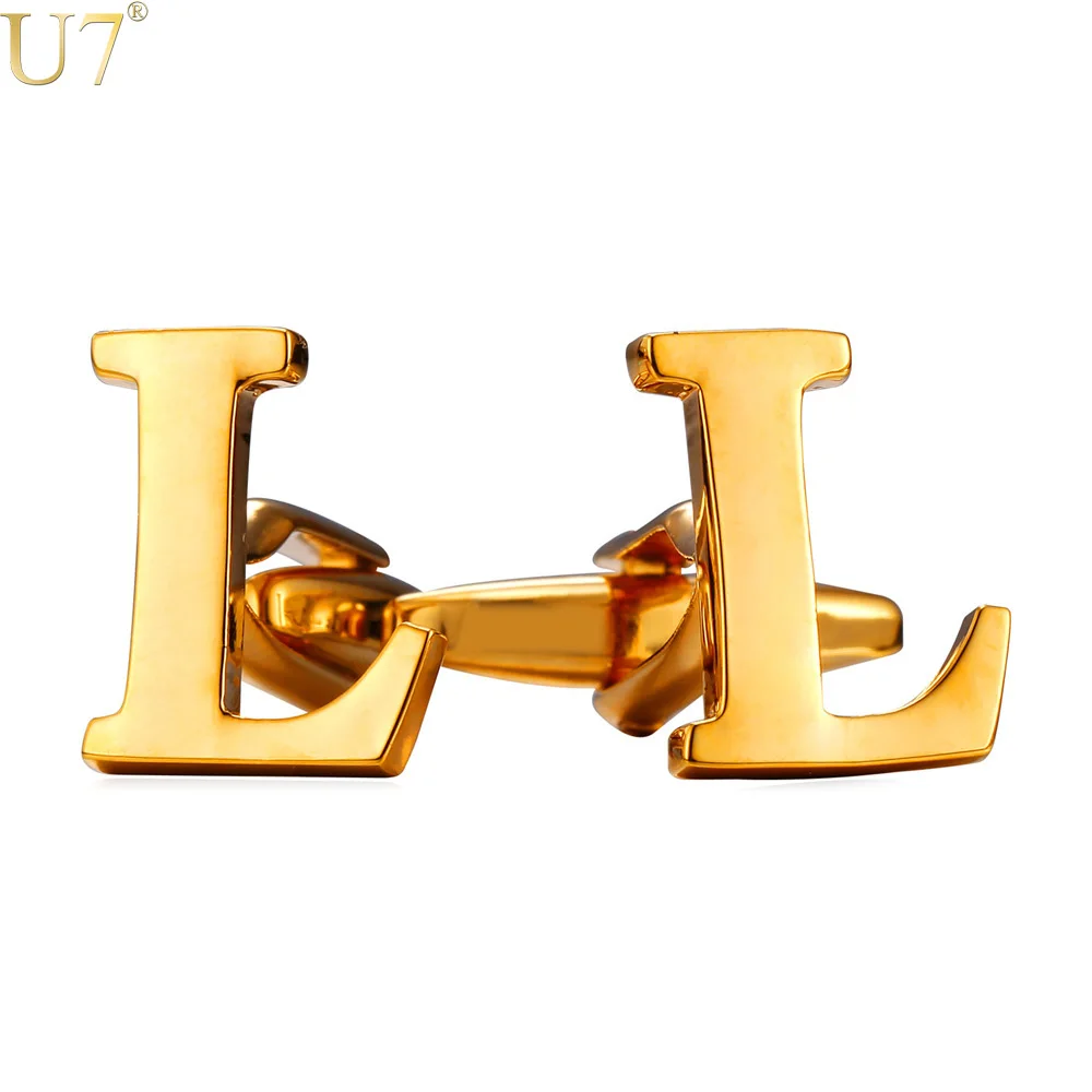 

U7 New Men Cufflinks Alphabet L Letter Jewelry Trendy Name Brand Button Cufflinks Wholesale Box Gift C212
