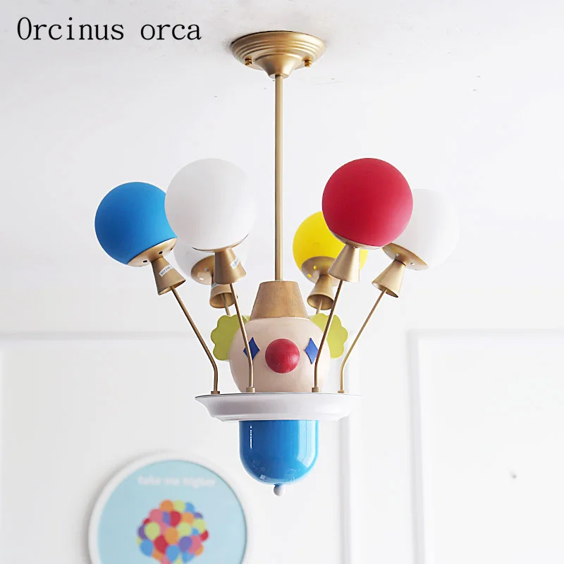 

Cartoon creation circus clown ceiling lamp boy bedroom child room light Nordic modern color LED balloon chandelier