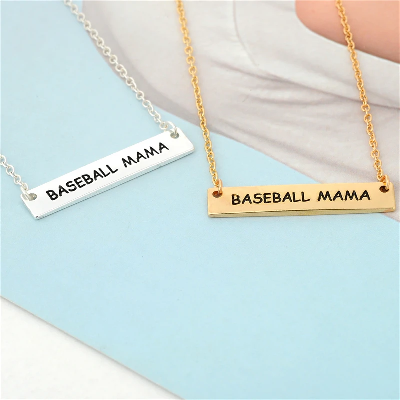 

New Fashion Bar Pendant Handmade Lettering"Baseball Mama"Necklace Jewelry Gold/Silver Personality Bar Sport Style Necklace