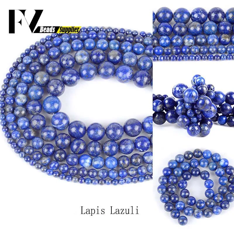 Natural Lapis Lazuli Bead Necklace – 36" Strand, 8-18mm Round Blue Gemstone, Handmade