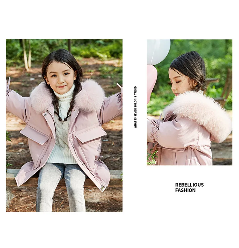 Зимняя куртка для девочек пуховик корейского размера плюс для родителей и детей Женская куртка с большим меховым воротником для мамы и дочки пальто, розовые парки
