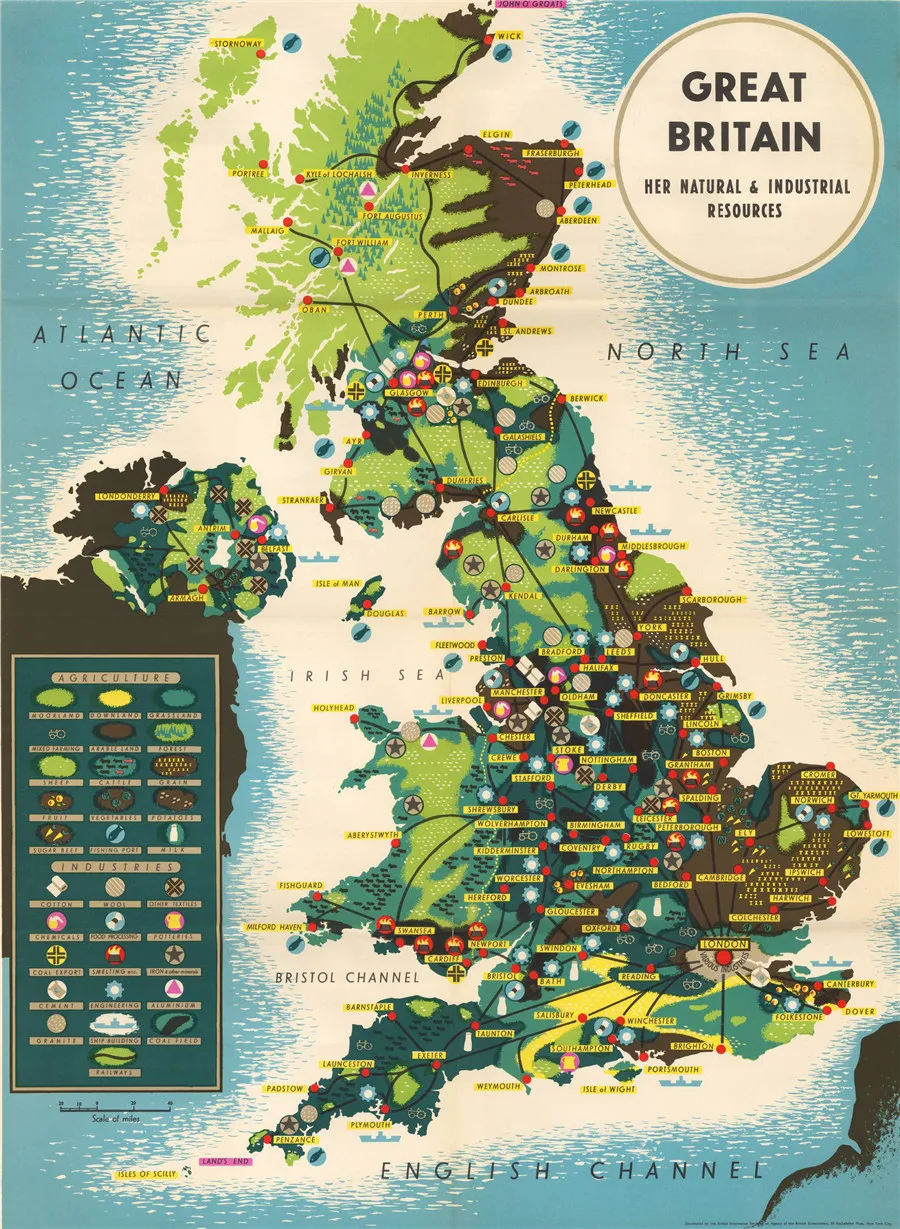 Vintage map of 'Great Britain and Her Natural Resources