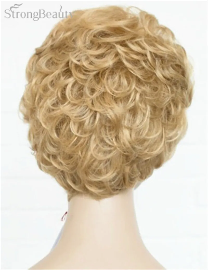 Сильная красота короткий кудрявый Золотой Блонд синтетические волосы полный монолитный парик