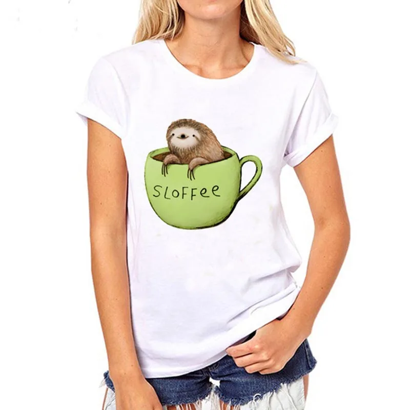 Новая мода Need More coffee Pls футболка для женщин милые kawaii футболка прекрасный Ленивец в короткий рукав Футболка для девочек - Цвет: Picture-7