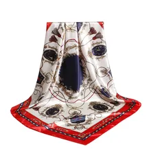 

Women Scarf Silk 90cmX90cm Luxury Brand Pink Leopard Hijab Scarf Silk Satin Shawl Scarfs Foulard Square Head Scarves Wraps