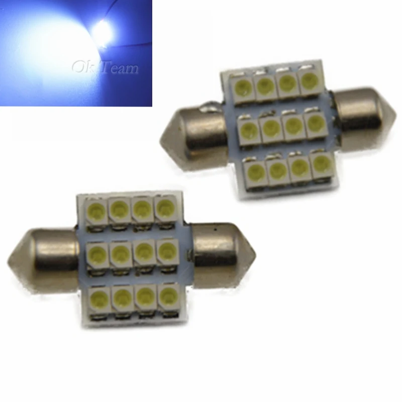 Universal 10pcs 1210 12 SMD LED White 31mm Car Interior Festoon Dome