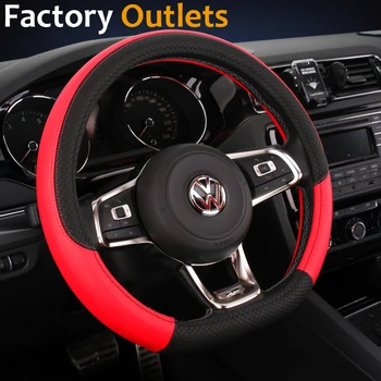 

DERMAY D Shape Leather Car Steering Wheel Cover for VW Golf 7 Bettle 2008-2020 Scirocco Jetta Tiguan 2016-2020 Accessories