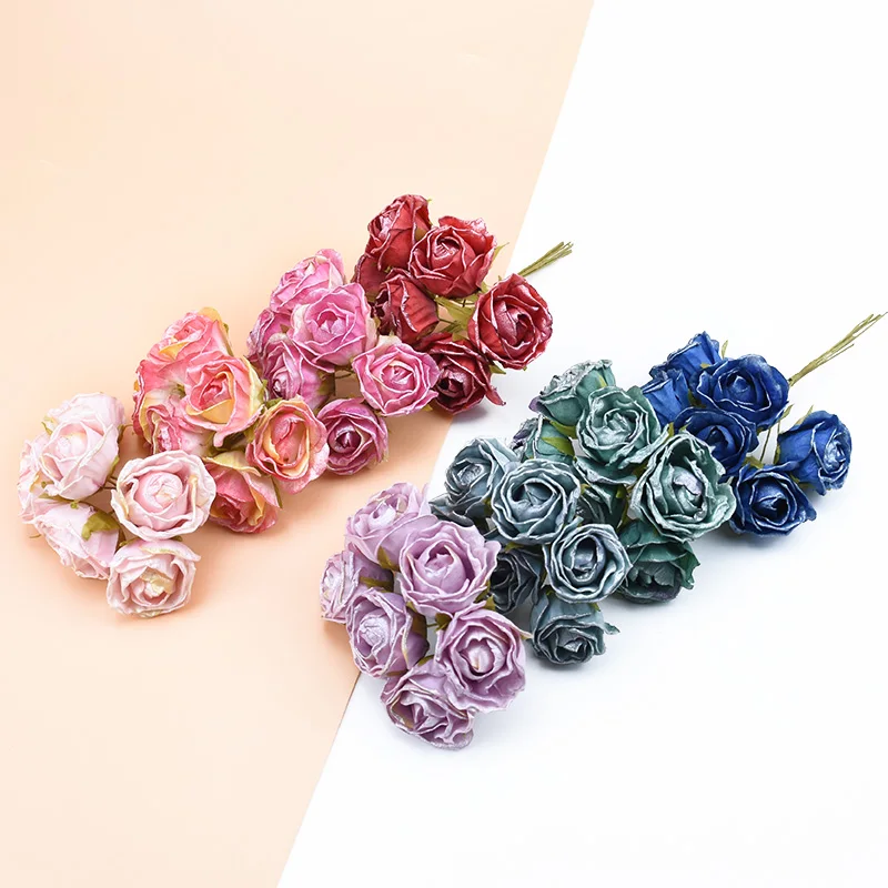 6PCS Silk roses bouquet diy gifts box christmas decor for home wedding bridal accessories clearance scrapbook artificial flowers