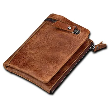 

Hot Sell Vintage Genuine Leather Men Wallets Luxury Short Purse Coin Pocket RFID Design Safe Money Bags Credit Card Holders