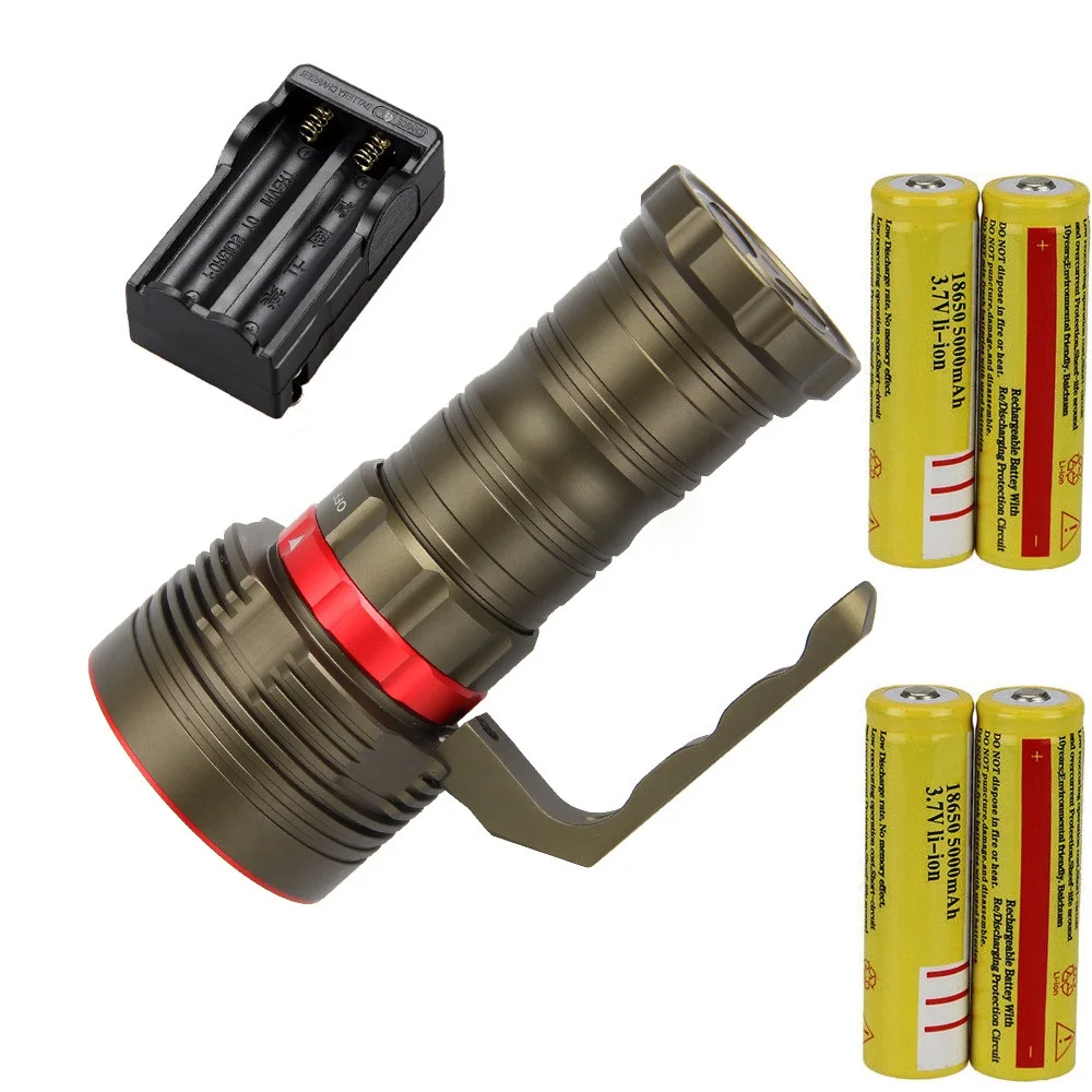 

6000 Lumens Underwater waterproof Flashlight 6x CREE XM-L2 LED Light Hand Lamp Handlamp Torch lantern With 4 Battery&Charger
