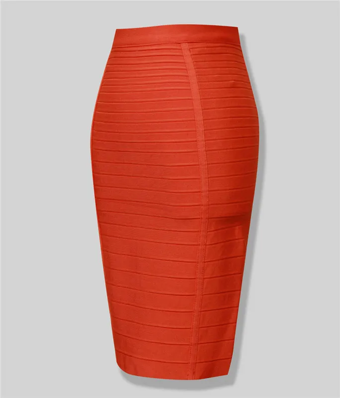 High Quality Black Red Blue Orange Zipper Bodycon Rayon Bandage Skirt Day Party Pencil Skirt