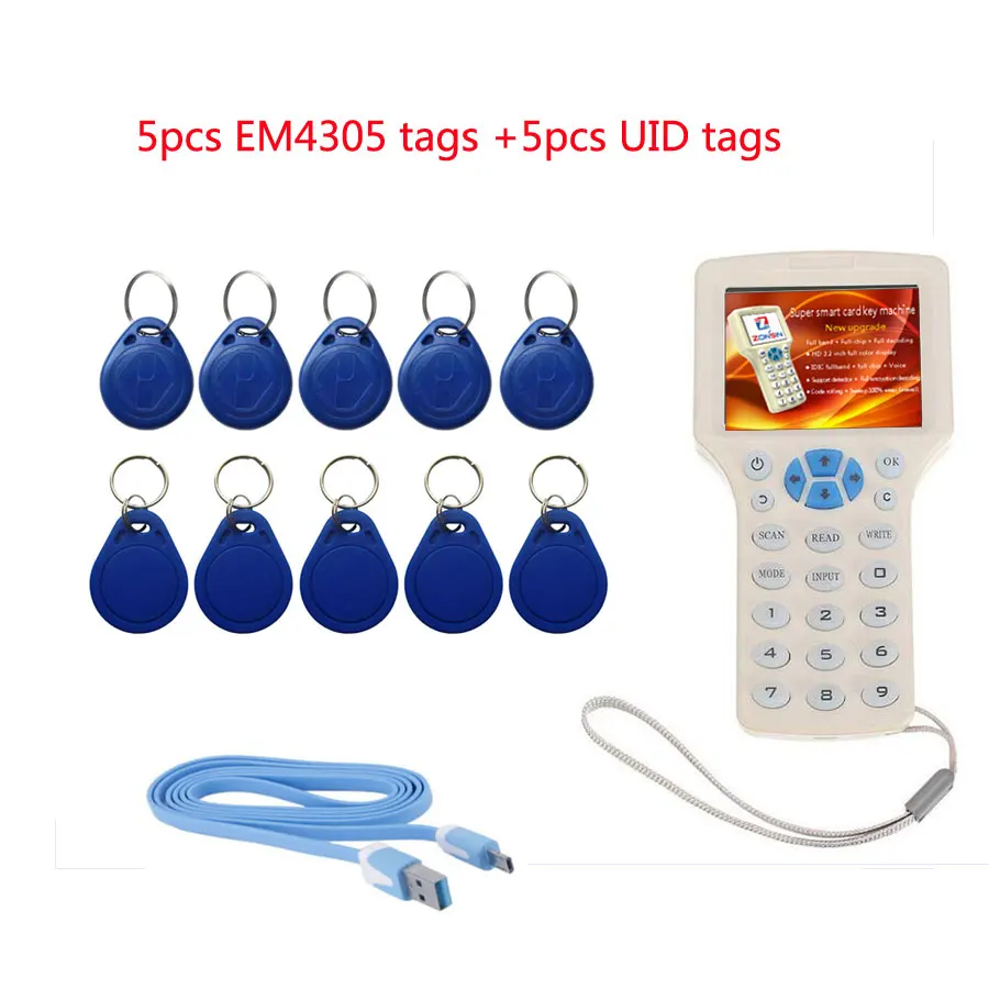 

RFID Copy Reader Writer device ID/IC 125K/13.56M encrypted Duplicator Programmer USB NFC UID Tag 5pcs EM4305 tags +5pcs UID tags
