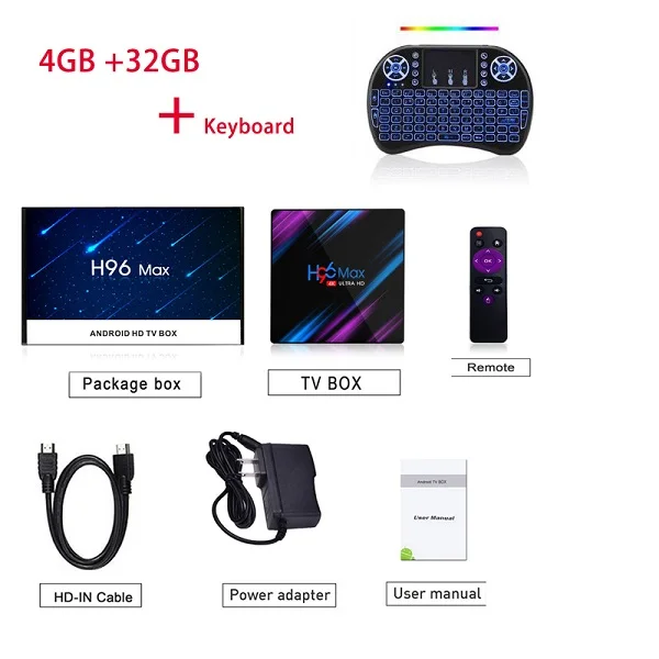 ТВ-приставка android 9,0 H96 MAX 3318 Rockchip 2 Гб 4G 16 ГБ 32 ГБ 64 ГБ Android tv box 2,4/5,0G WiFi Bluetooth 4,0 4K Android box - Цвет: 4GB 32GB keyboard