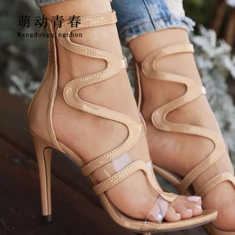 

New Women Pumps Women Sexy Clear Transparent PVC Patchwork High Heels Sandals Fashion Peep Toe Thin Heels Summer Party Pumps