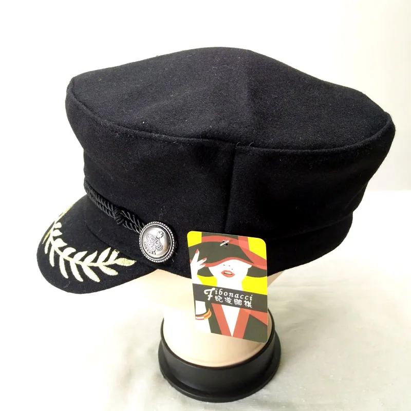 Фибоначчи, модные женские шапки в стиле милитари, Шерстяная Смесь, 3 цвета, рабочая шапка стюардессы, шляпа моряка