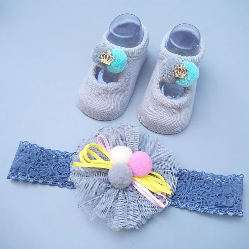 Cute Bow Newborn Baby Girl Socks+Headband Set Princess Lace Flower Baby Socks Infant Toddler New Born Ankle Sock Girls Gift