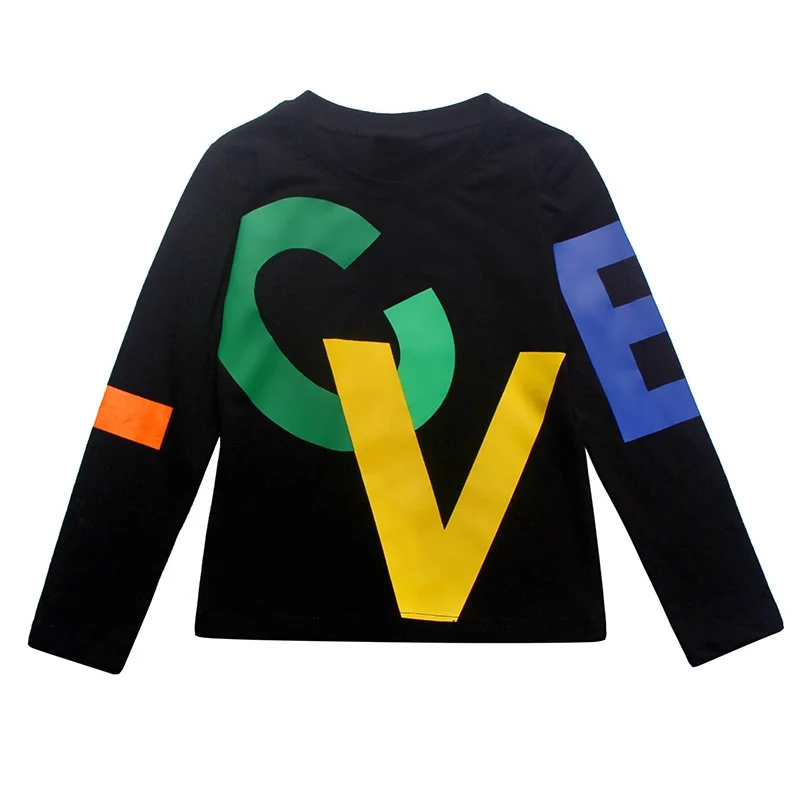 COOTELILI 80-130cm Black T-Shirt Children Tops Letter Kids Clothes Long Sleeve T Shirt Toddler Boys Spring Clothing Costume (3)