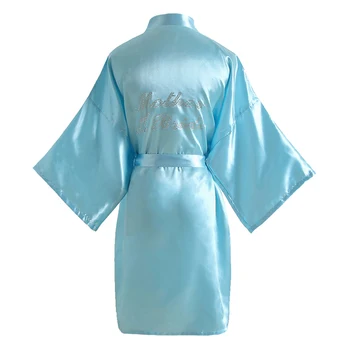 

SUMMER Women Kimono Bathrobe Sexy Lady Home Wear Nightgown Casual Letter "Mother Of The Bride" Faux Silk Rhineston Sleepwear