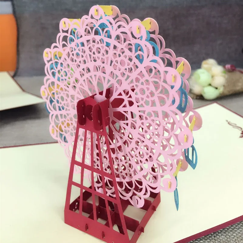 

1pcs Diy 3D Greeting Card With Envelope Pop Up Cute Birthday Gift Cards Ferris Wheel Valentine' Day Handmade Souvenir