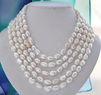 

5row 22" 9-10mm white baroque FRESHWATER CULTURED pearl necklace